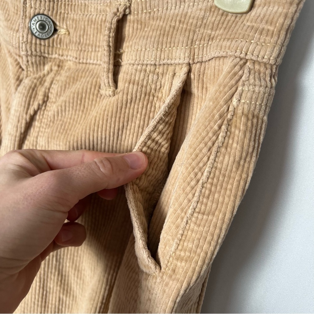 American Eagle Corduroy Pants Super High Rise Baggy Wide Leg Tan Size 000 Cargo - Picture 4 of 10